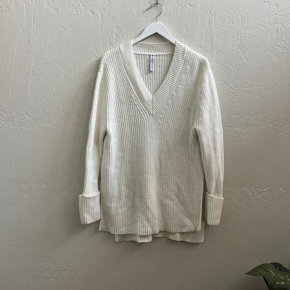 Athleta $149 White Ribbed Wool Blend Cuffed Oversized Tunic Sweater - Picture 4 of 7